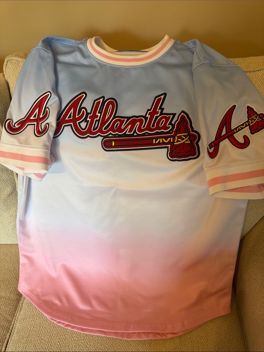 Atlanta Kids Gradient Baseball Jersey — Light Blue & Pink